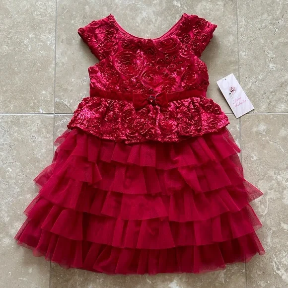jona michelle red dress Jona Michelle | Dresses | Nwt Jona Michelle Girls Red Floral Appliqu Tulle  Dress Size 5